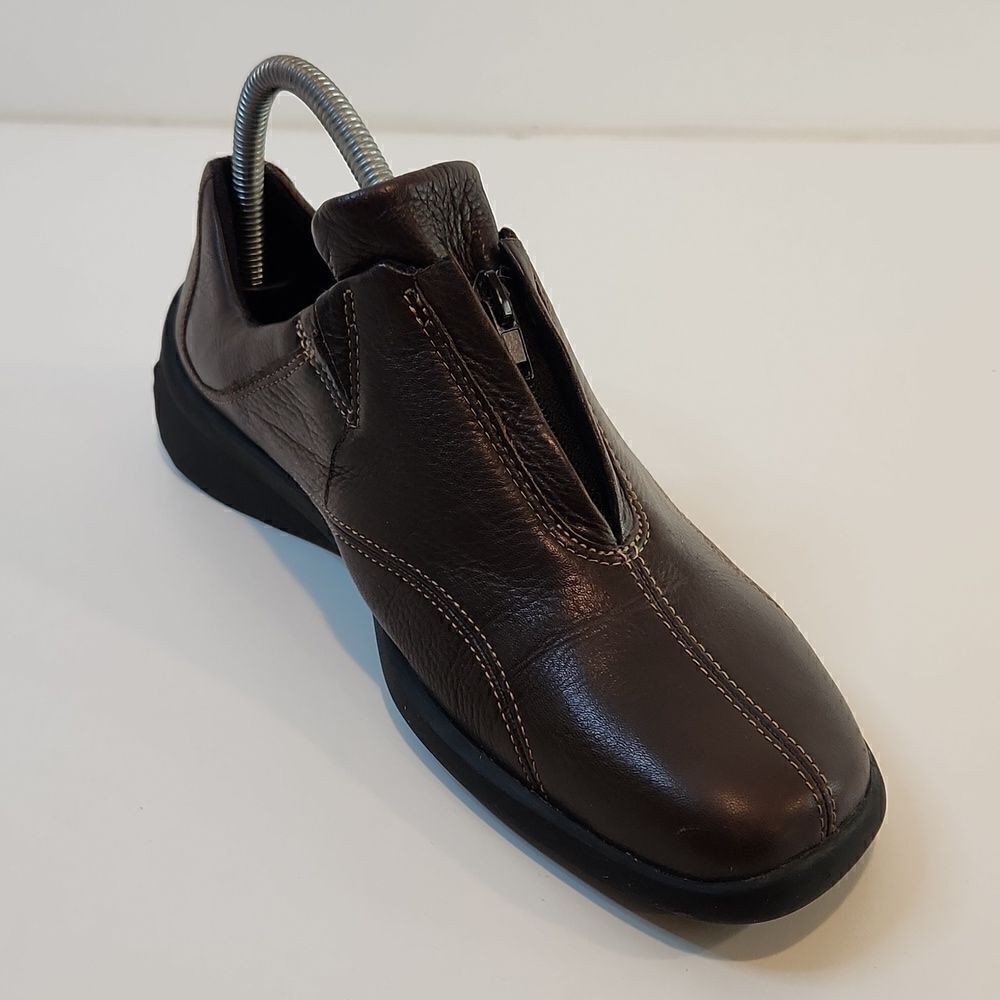 Ecco Leather Loafers Flats Comfort Shoes Brown Split Toe Zip Womens Sz 6 1/2 EUC - Picture 10 of 15